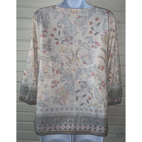 Christopher & Banks Sz Petite MEDIUM PM Floral Border Print Tunic 3/4 Sleeve EUC - Picture 7 of 10